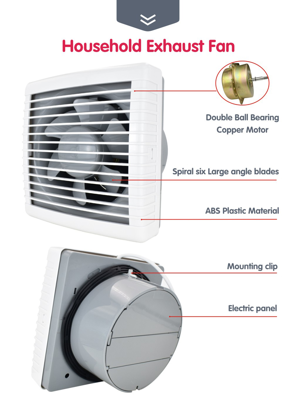 product details of each part for exhaust fan