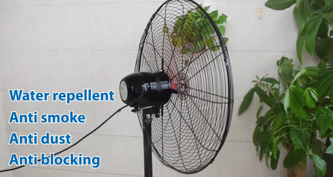 3 red blade BL DC industrial stand fan