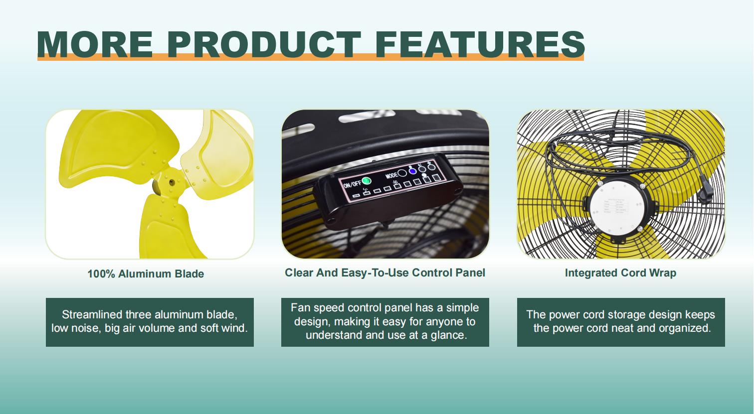 details of drum fan blade panel and cord